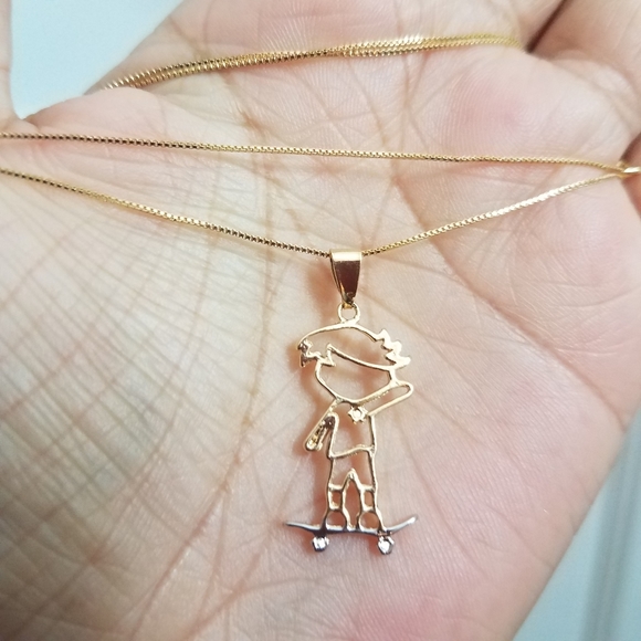 18K GF Jewelry - Dainty little boy two tone pendant with chain